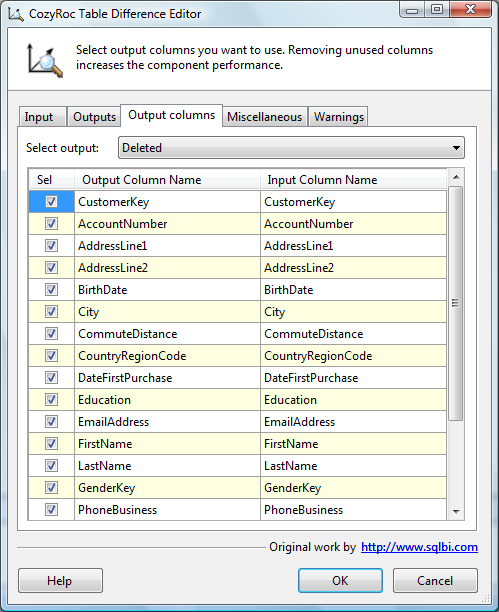 Output columns